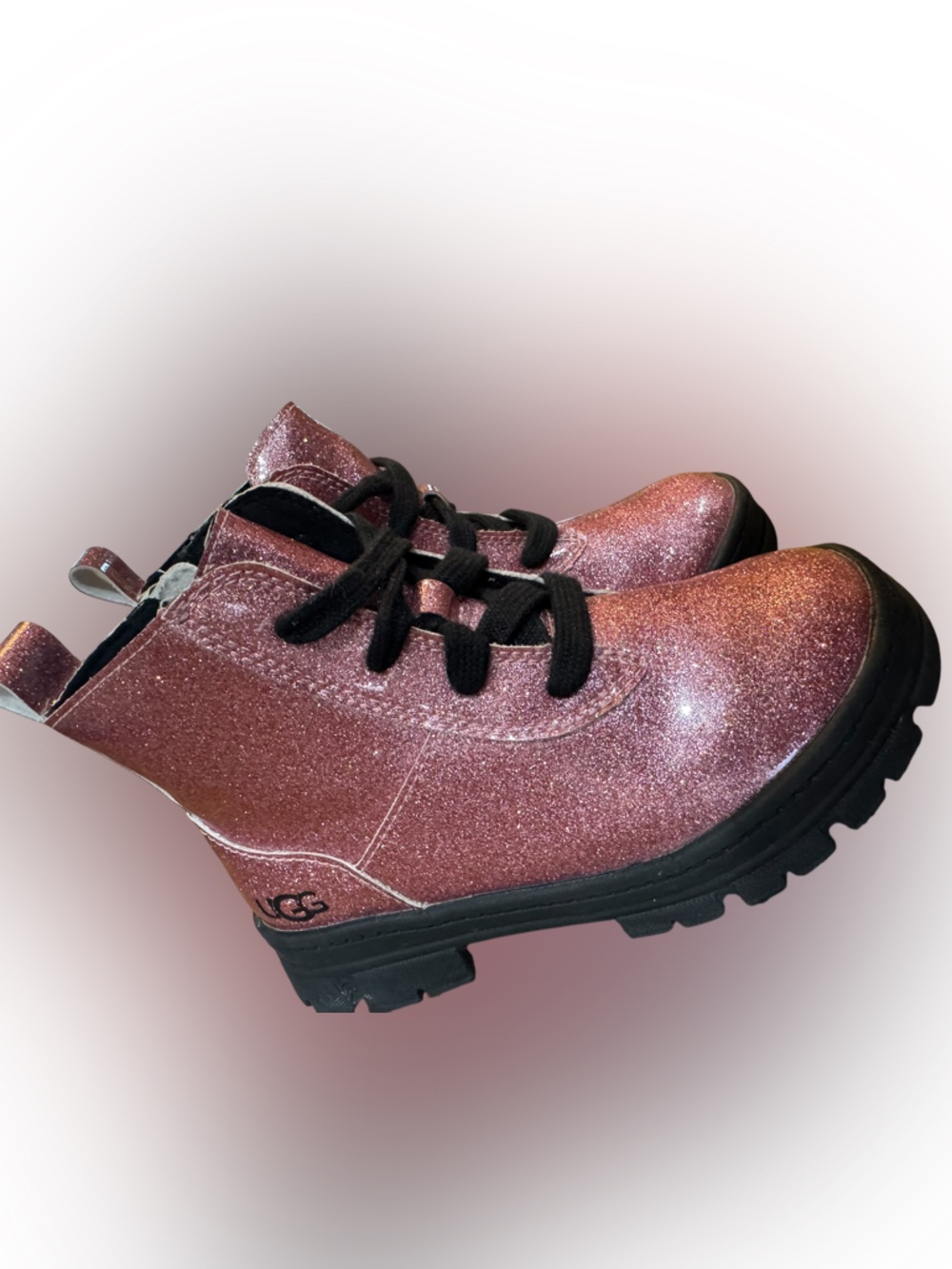 UGG Ashton Lace-Up Glitter Pink Combat Boots Kids' Size 12 - Picture 7 of 16